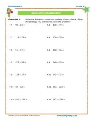 cover image of Grade 4 Maths Worksheet: Subtraction and Number Lines